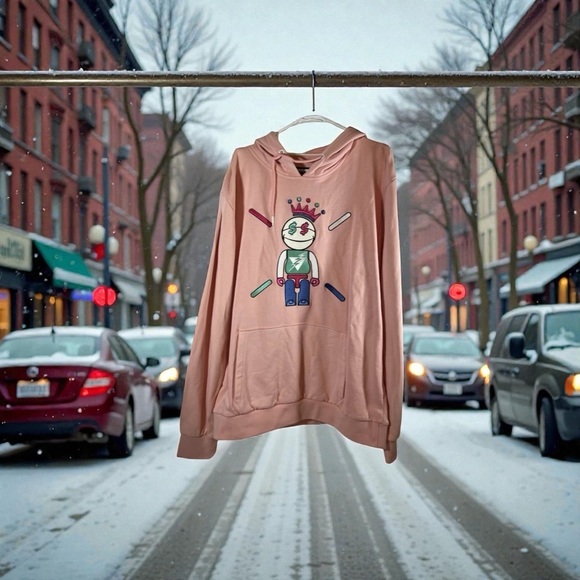 BLYS Other - BKYS Sweatshirt Hoodie Brick Toy Men Pink Graphic Kangaroo Pocket Drawcord 2XL